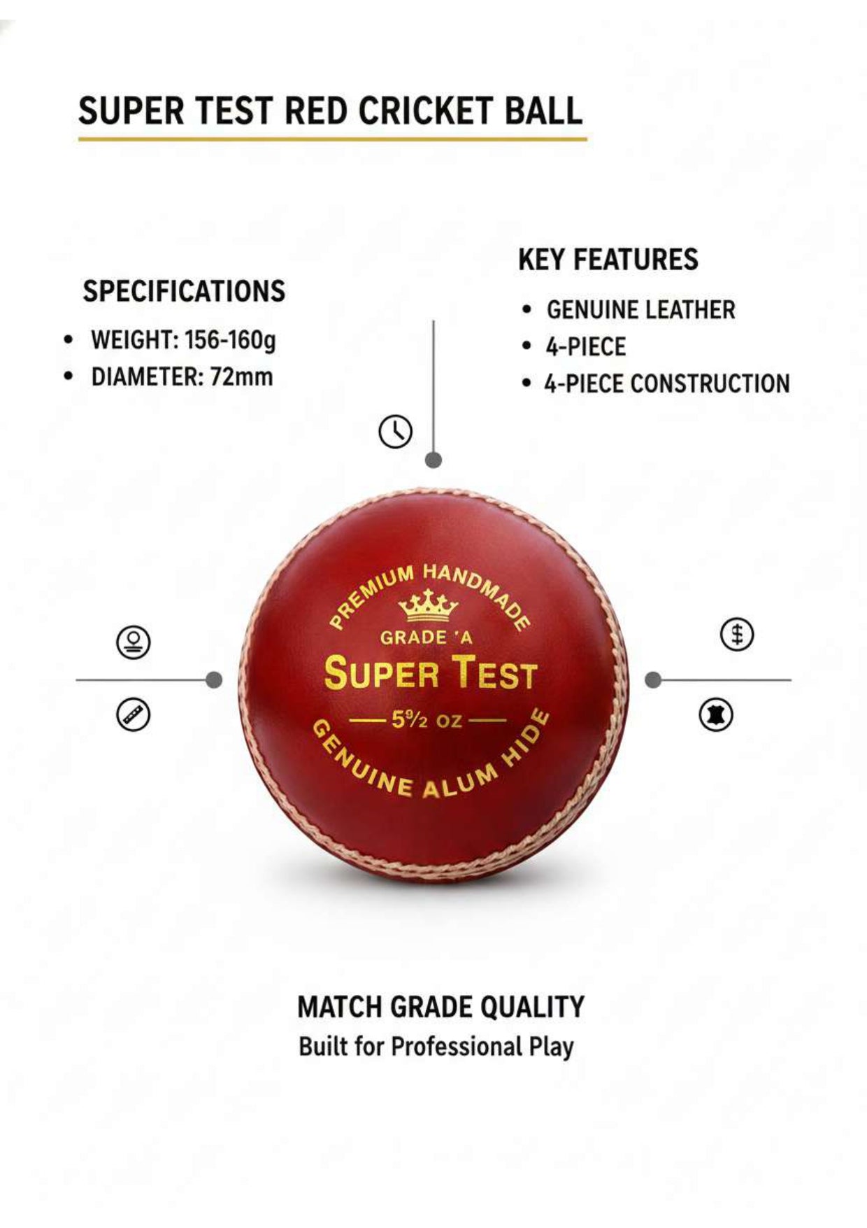 Super Test Cricket Leather Ball Pack of 6