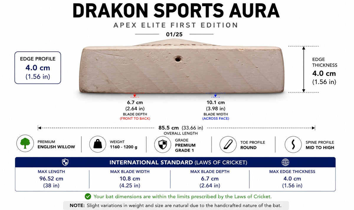 DRAKON AURA Apex Elite First Edition Grade 1 English Willow Cricket Bat – Limited Edition