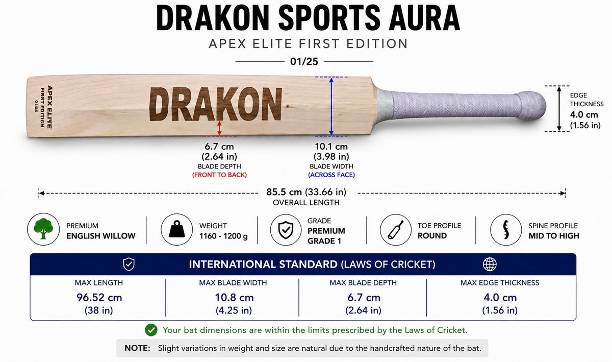 DRAKON AURA Apex Elite First Edition Grade 1 English Willow Cricket Bat – Limited Edition