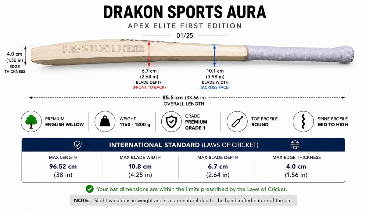 DRAKON AURA Apex Elite First Edition Grade 1 English Willow Cricket Bat – Limited Edition