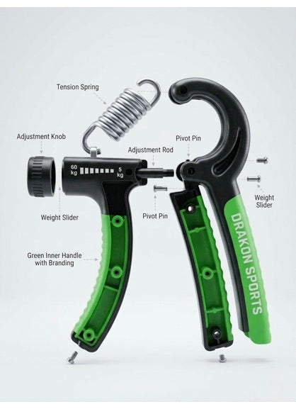 Drakon Sports Adjustable Hand Gripper with Rep Counter (5kg - 60kg) | Professional Power Gripper & Finger Exerciser for Men & Women | Forearm & Grip Strength Trainer (Black)