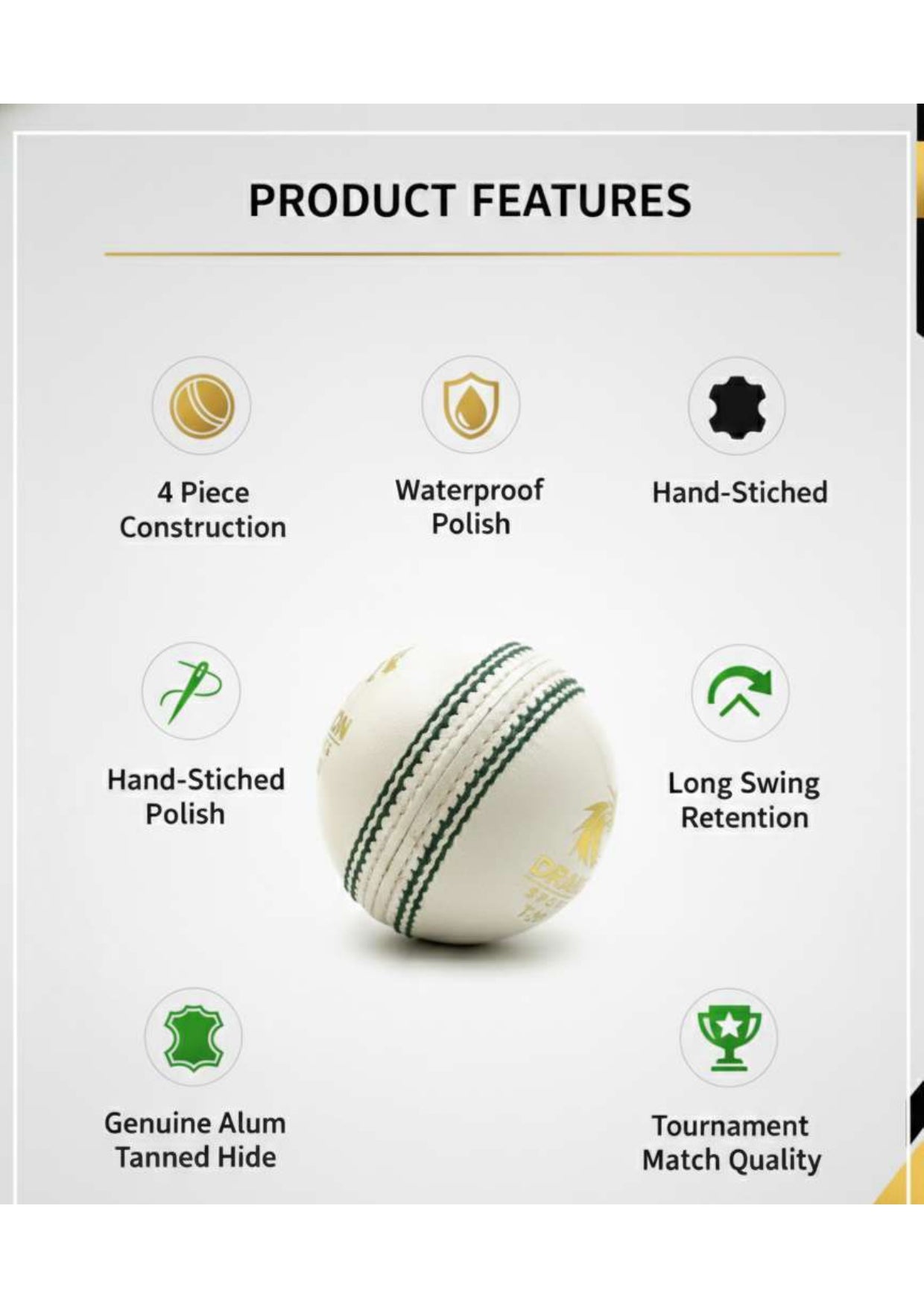 Tournament, Grade A, Water Proofed, Hand Crafted, Genuine Alum Hide, ICC Approved