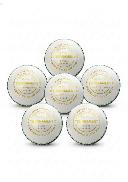 Tournament, Grade A, Water Proofed, Hand Crafted, Genuine Alum Hide, ICC Approved Pack Of 6